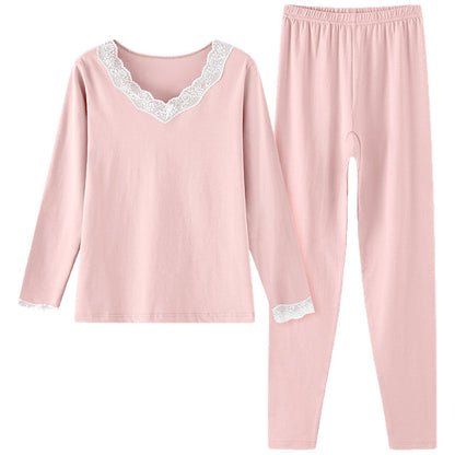 Women's thermal underwear set made of cotton with lace trim