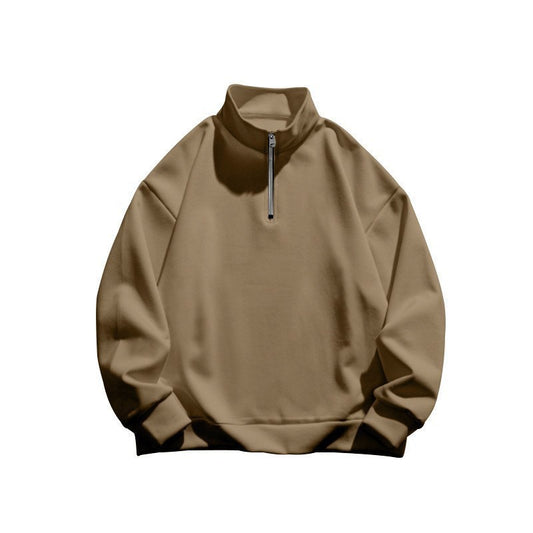 Unisex Long Sleeve Sweatshirt with Stand-Up Collar and Half Zipper