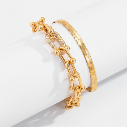 Women's Bracelet Set with Link Design & Snake Bracelet in Gold Look | Shopnory
