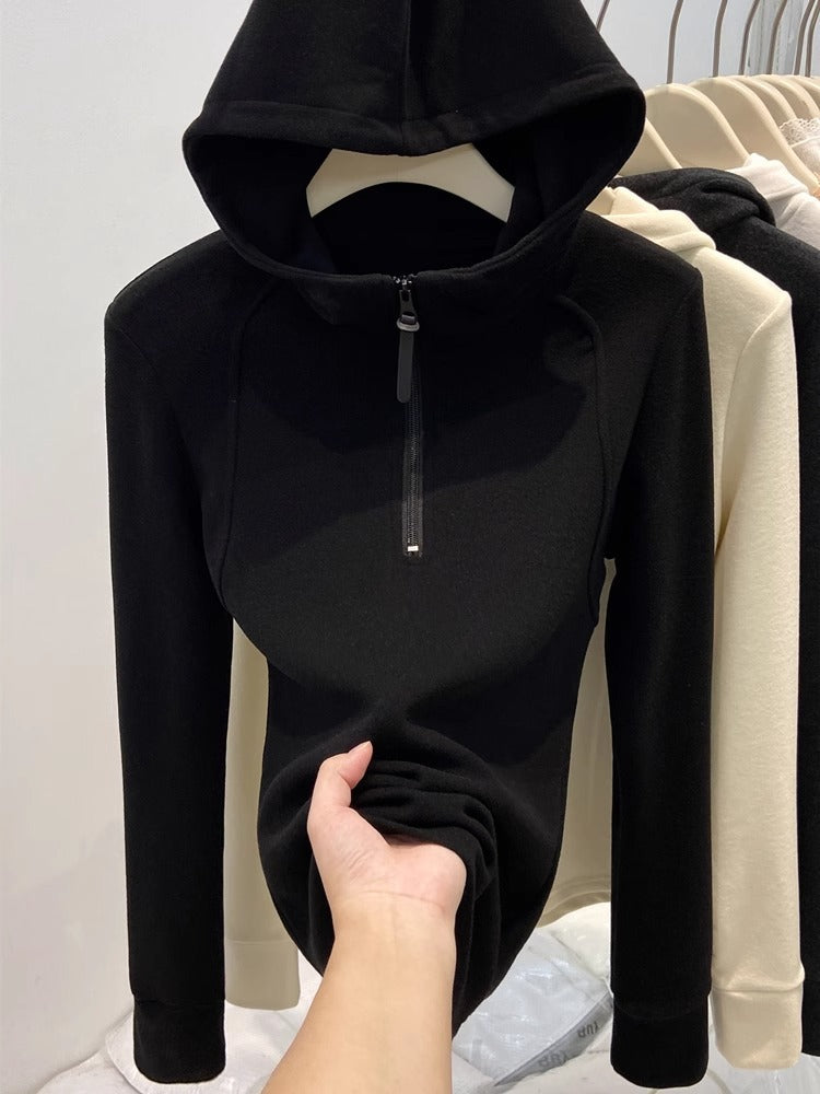 Women's hoodie with half zipper and lining