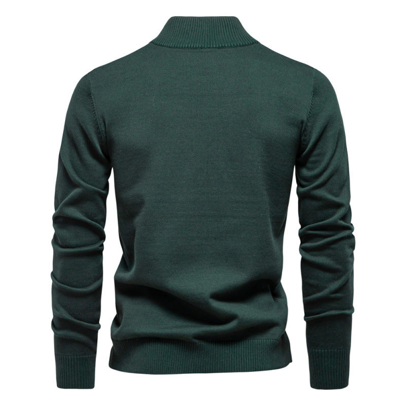 Men's knit sweater with stand-up collar and zipper