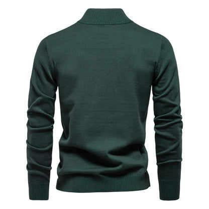 Men's knit sweater with stand-up collar and zipper