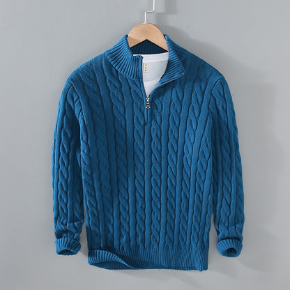 Men's knitted pullover with zipper and stand-up collar