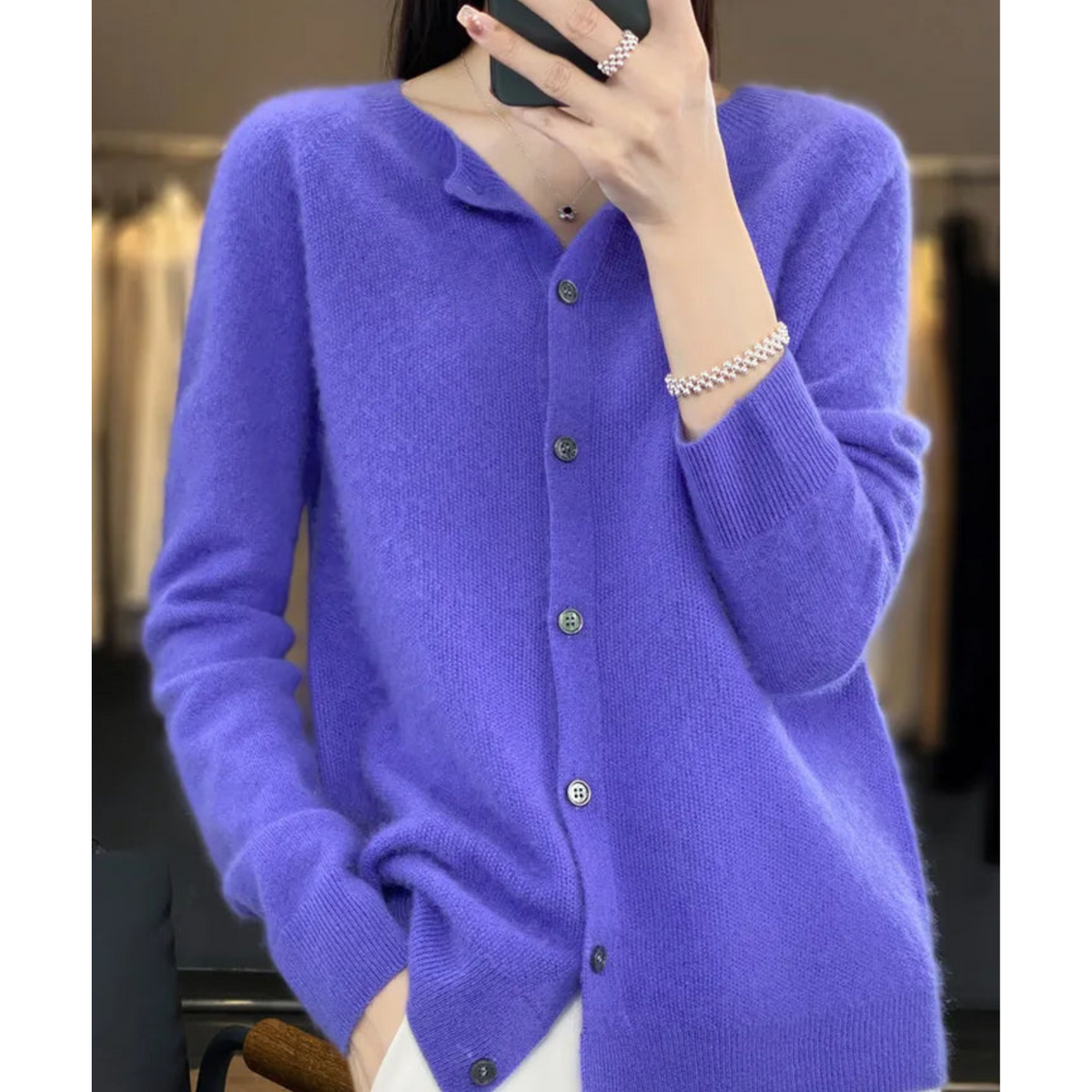 Shop Velvia | Merino Wool Women's O-Neck Cardigan Cashmere Sweater