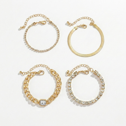 Women's Bracelet Set with Link Chain and Rhinestone Details