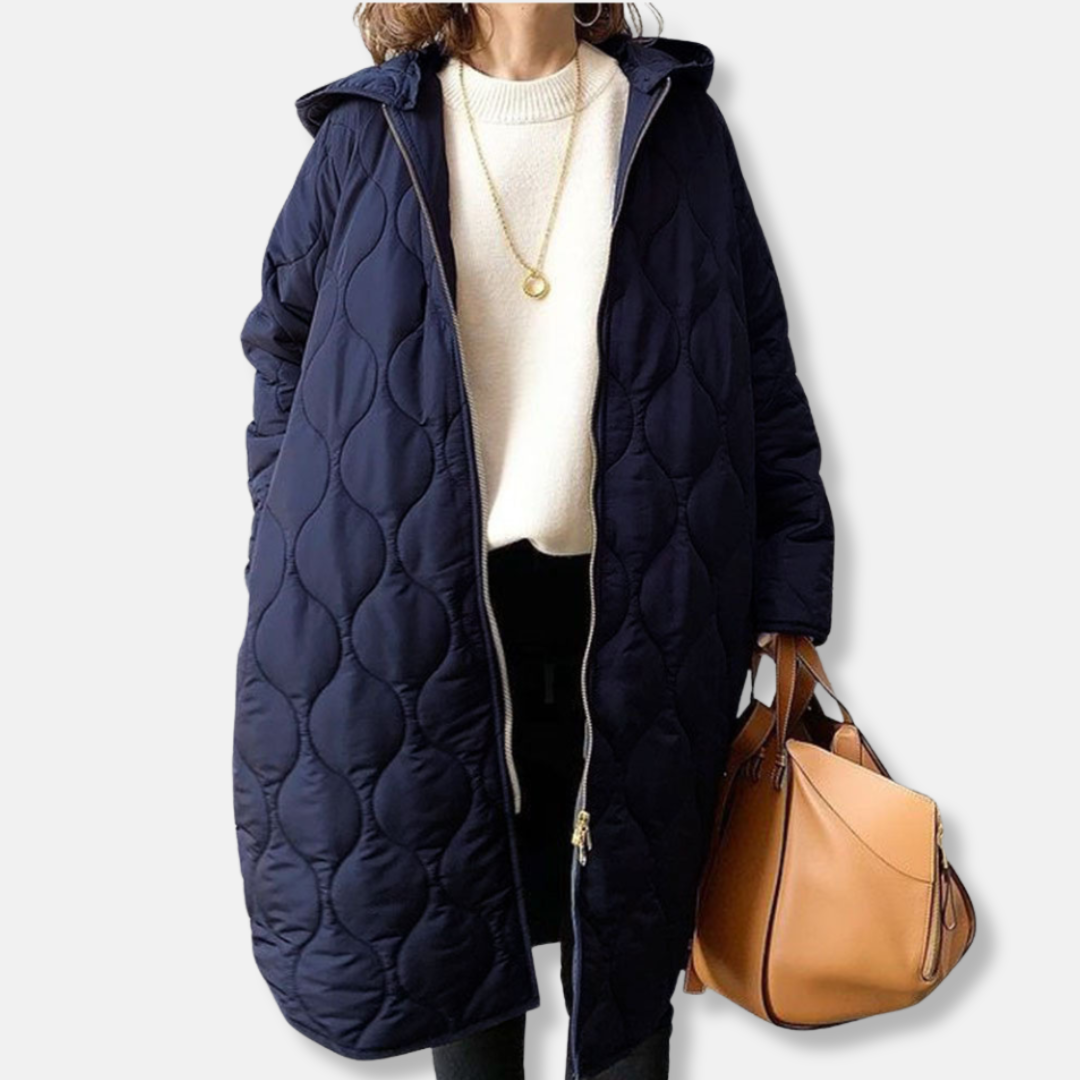Shop Velvia | Women's Padded Jacket – Oversized Fit – Long Length – With Hood and Zipper Front