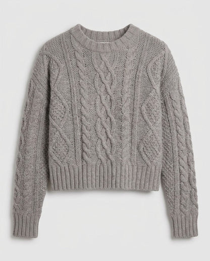 Women Cashmere-Optic Cable Knit Sweater with Cropped Hem and Voluminous Sleeves Shop Velvia