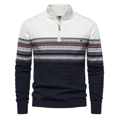 Modern men's knit sweater with stand-up collar