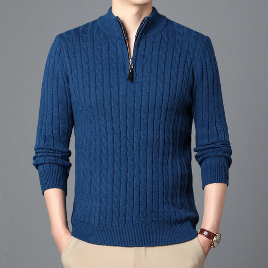Men's knit sweater with cable pattern and zipper
