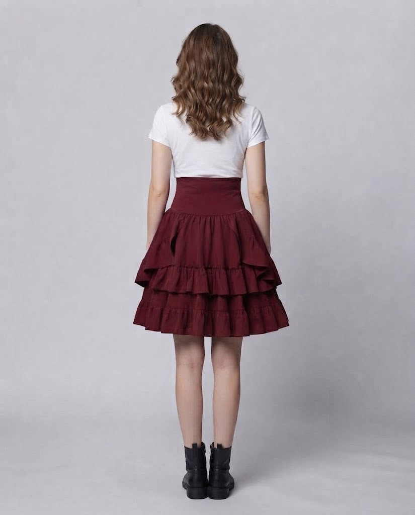 Women Sweet Ruffled Dress with Apron Design and Lacing Details Shop Velvia