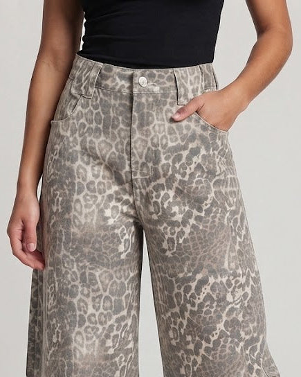 Women Wide Palazzo Pants with Leopard Print and Casual Baggy Cut Shop Velvia