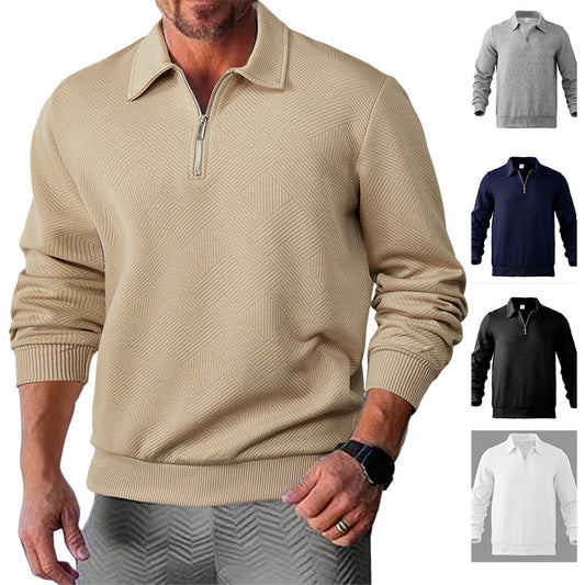 Men's sweatshirt with zipper and jacquard pattern