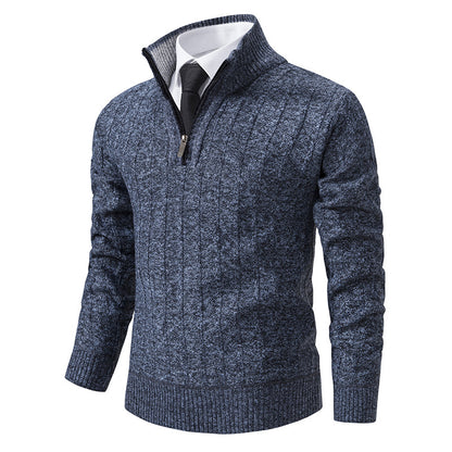 Men's knit pullover with zipper and lining
