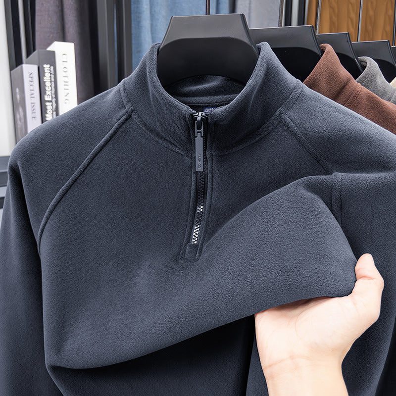 Warm men's undershirt pullover with stand-up collar