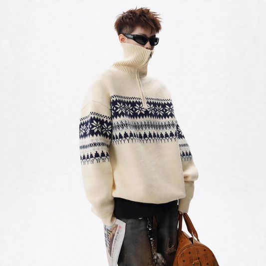 Unisex knitted sweater with stand-up collar and zipper