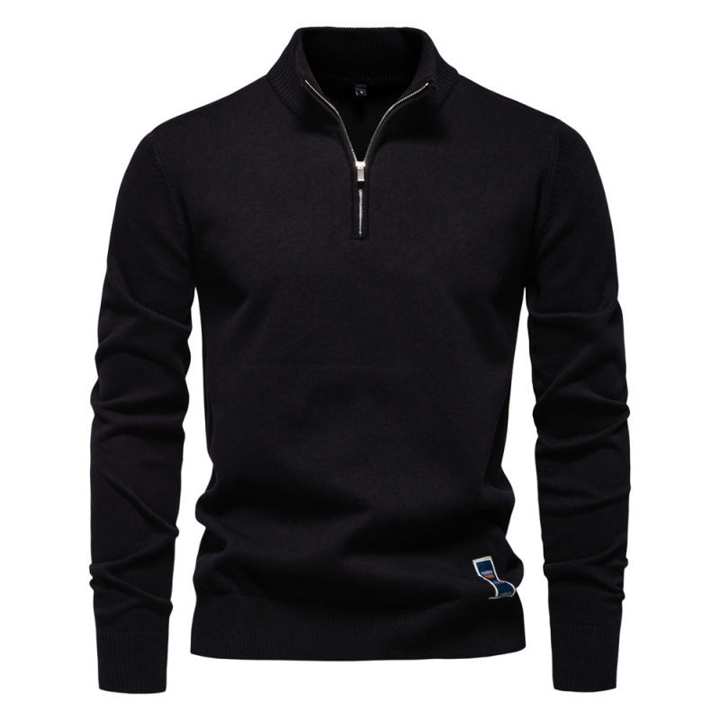 Men's knit sweater with stand-up collar and zipper