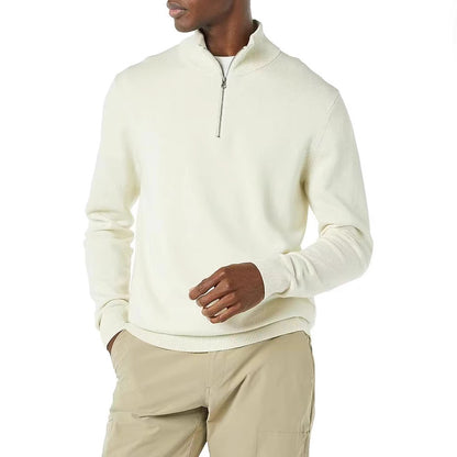Men's knit sweater with polo collar and zipper