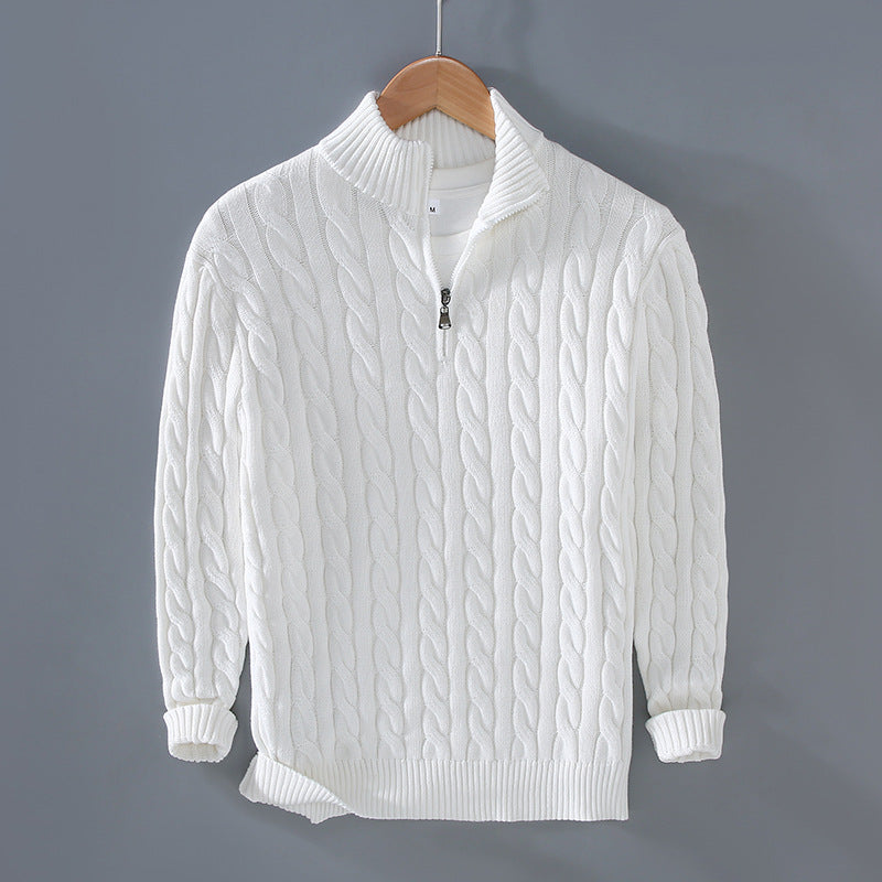 Men's knitted pullover with zipper and stand-up collar