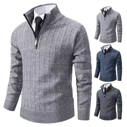 Men's knit pullover with zipper and lining