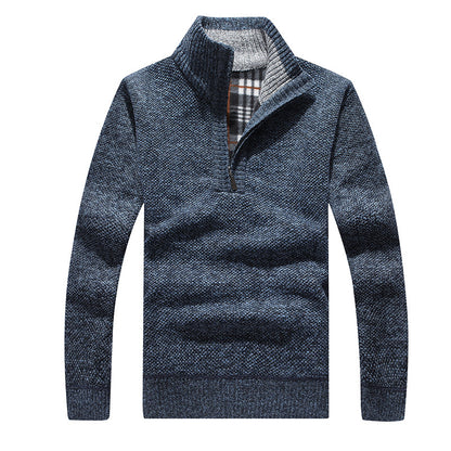 Thicker men's knitted sweater with zipper and lining