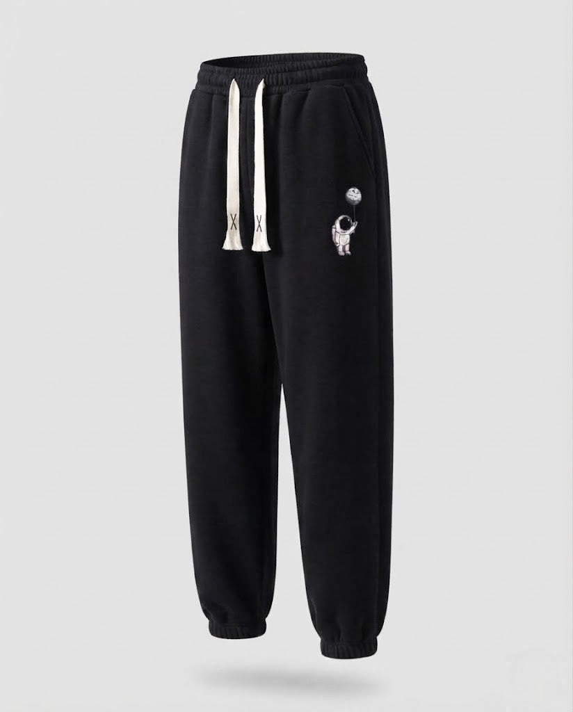Men's Lined Fleece Jogging Pants with Drawstring, Elastic Cuffs, and Astronaut Print Shop Velvia