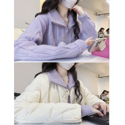Women's knitted sweater with zipper and stand-up collar