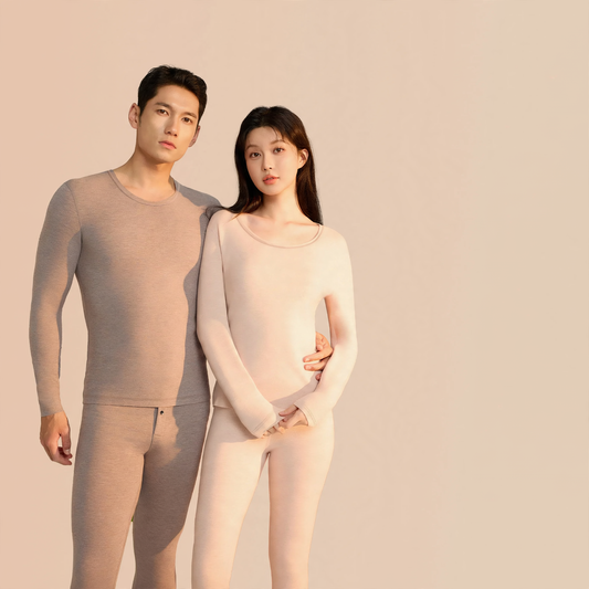 Thermal underwear set with cashmere-silk blend, crew neck