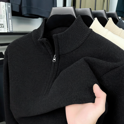 Warmer men's knitted sweater with lining and zipper