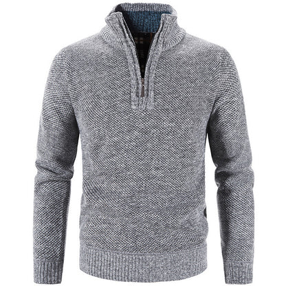 Men's knit sweater with stand-up collar and zipper