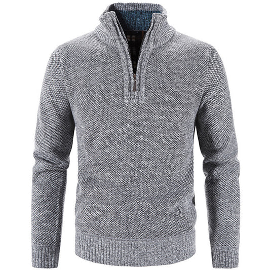 Men's knit sweater with stand-up collar and zipper