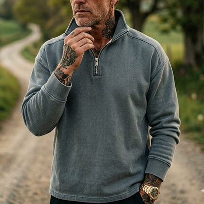 Men's Denim Sweatshirt with 1/4 Zipper
