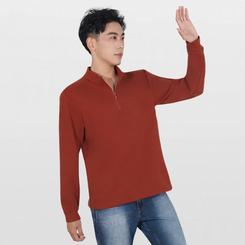Men's waffle sweatshirt with zipper and lining