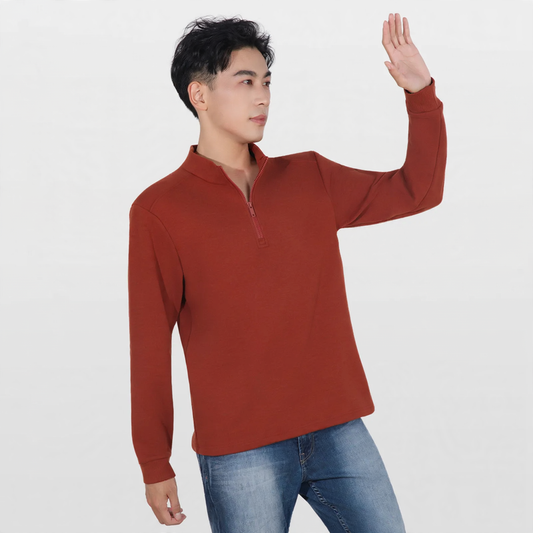 Men's waffle sweatshirt with zipper and lining