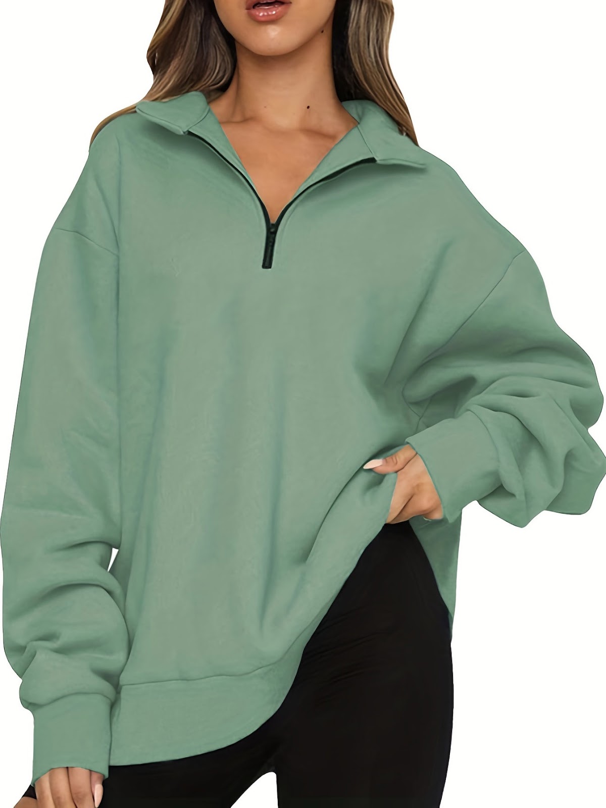 Women's sweatshirt with zipper and stand-up collar