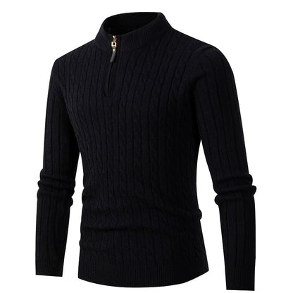 Men's knit sweater with cable pattern and zipper