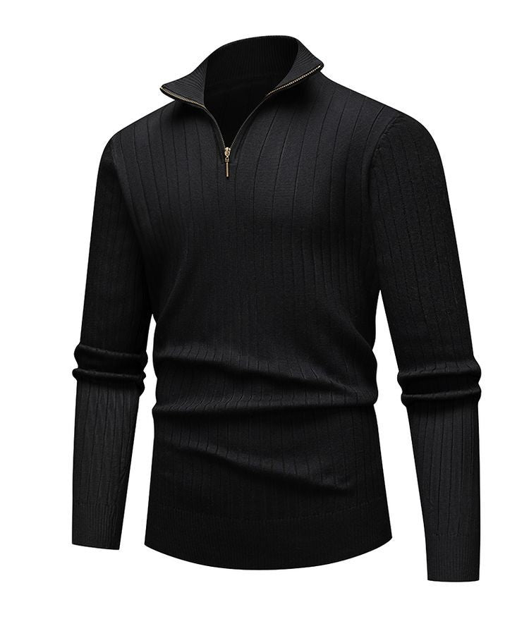 Men's knit sweater with stand-up collar and zipper
