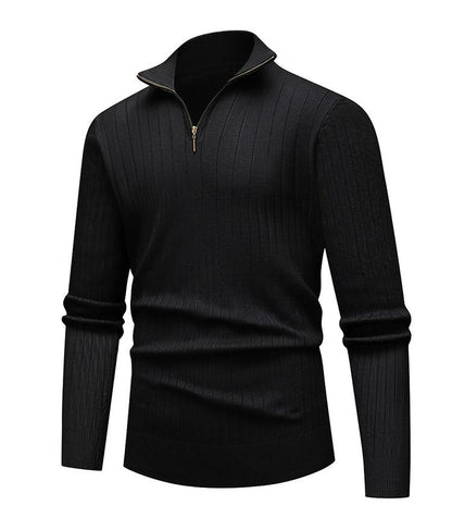 Men's knit sweater with stand-up collar and zipper
