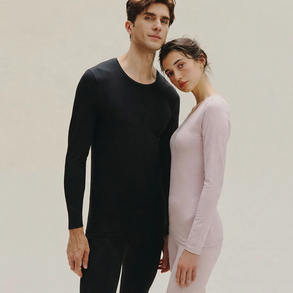 Cotton thermal set for couples, round neckline