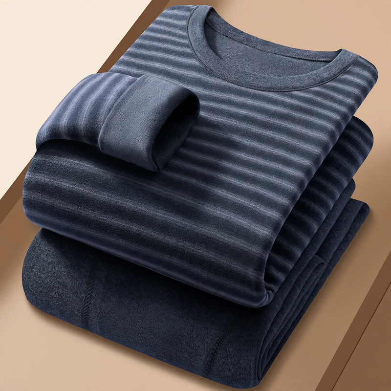 Thermal underwear set with striped pattern, round neck