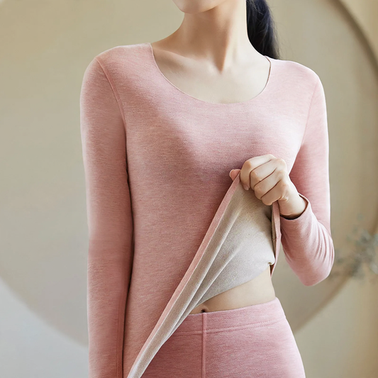 Women's thermal underwear set, lined, round neck
