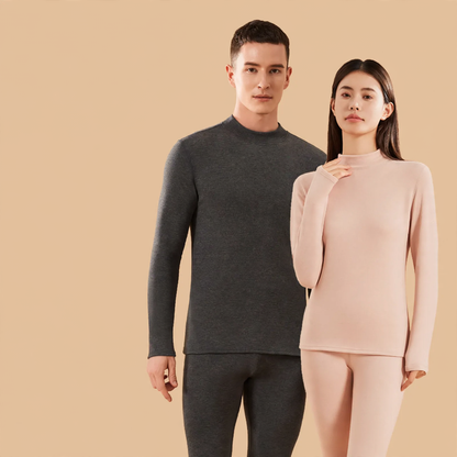Thermal underwear set with cashmere and silk, stand-up collar