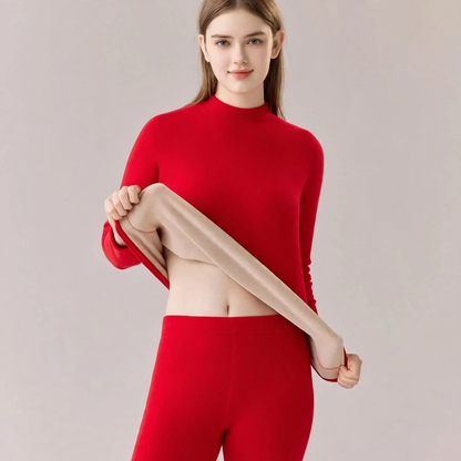Padded thermal underwear set for women, stand-up collar