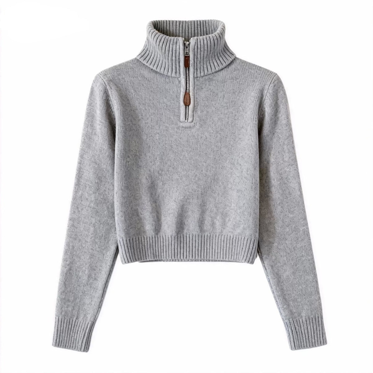 Elegant women's knit sweater with half zipper