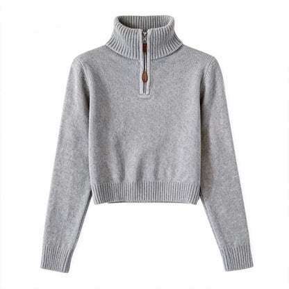 Elegant women's knit sweater with half zipper
