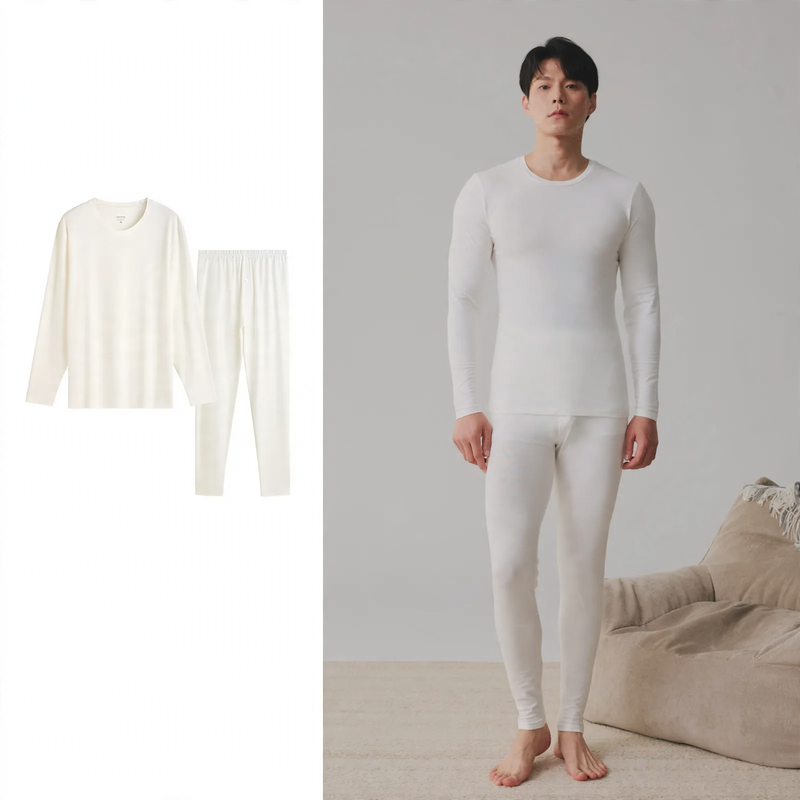 Cotton thermal set for couples, round neckline