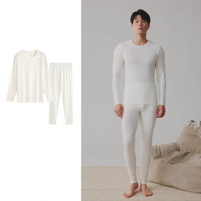 Cotton thermal set for couples, round neckline