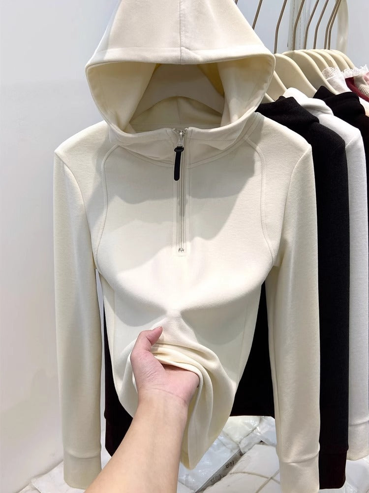 Women's hoodie with half zipper and lining