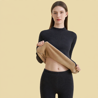 Padded thermal underwear set for women, stand-up collar