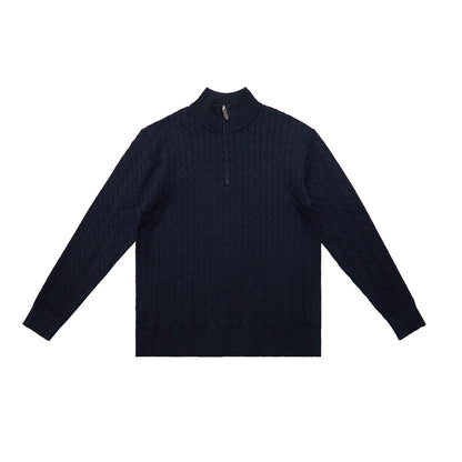Classic knitted sweater with cable pattern and zipper