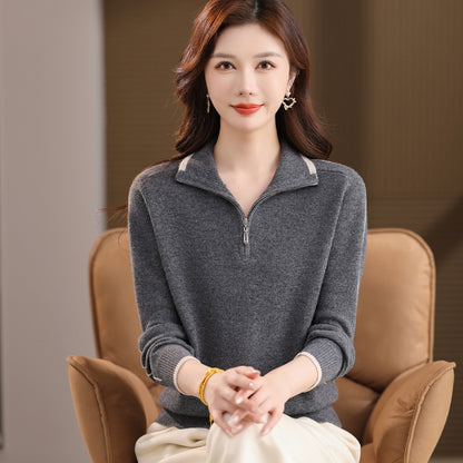 Women's polo knit sweater with zipper